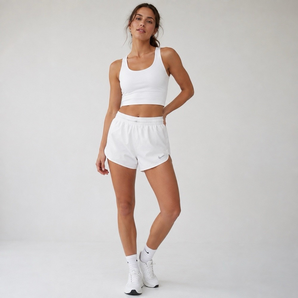 Nike Dri-Fit Running Short Women XS White Lined Stretch Logo Sports Athletic
